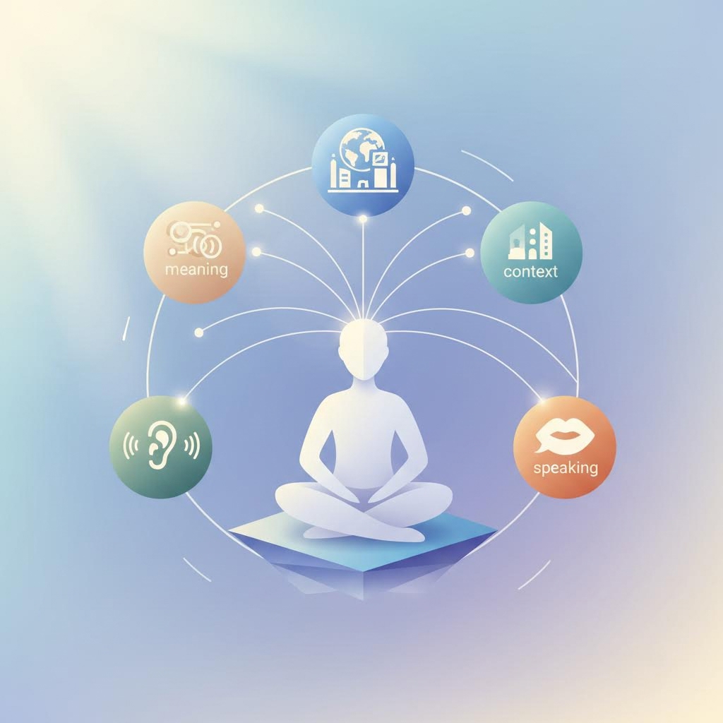 A learner connecting meaning, context, listening, and speaking