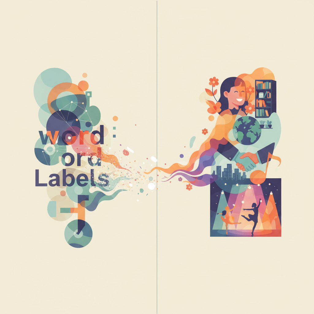 Translation labels dissolving into real usage and imagery